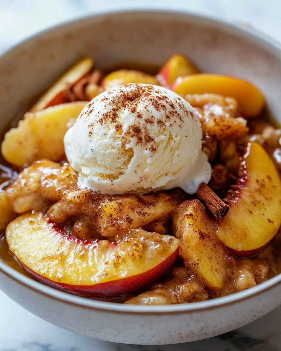 Easy Homemade Peach Crisp with Ice Cream