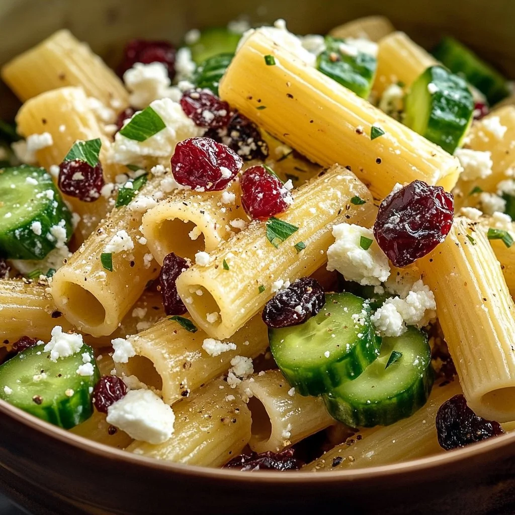 Feta & Cranberry Rigatoni Salad with Lemon Vinaigrette